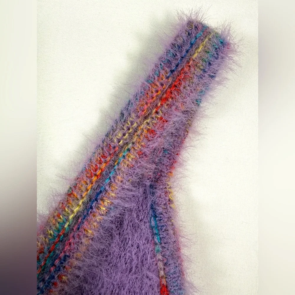 HAZEL MOON Multicolor Fuzzy Knit Crop Cami Bralette Top Size M Rainbow Space Dye - Picture 8 of 13